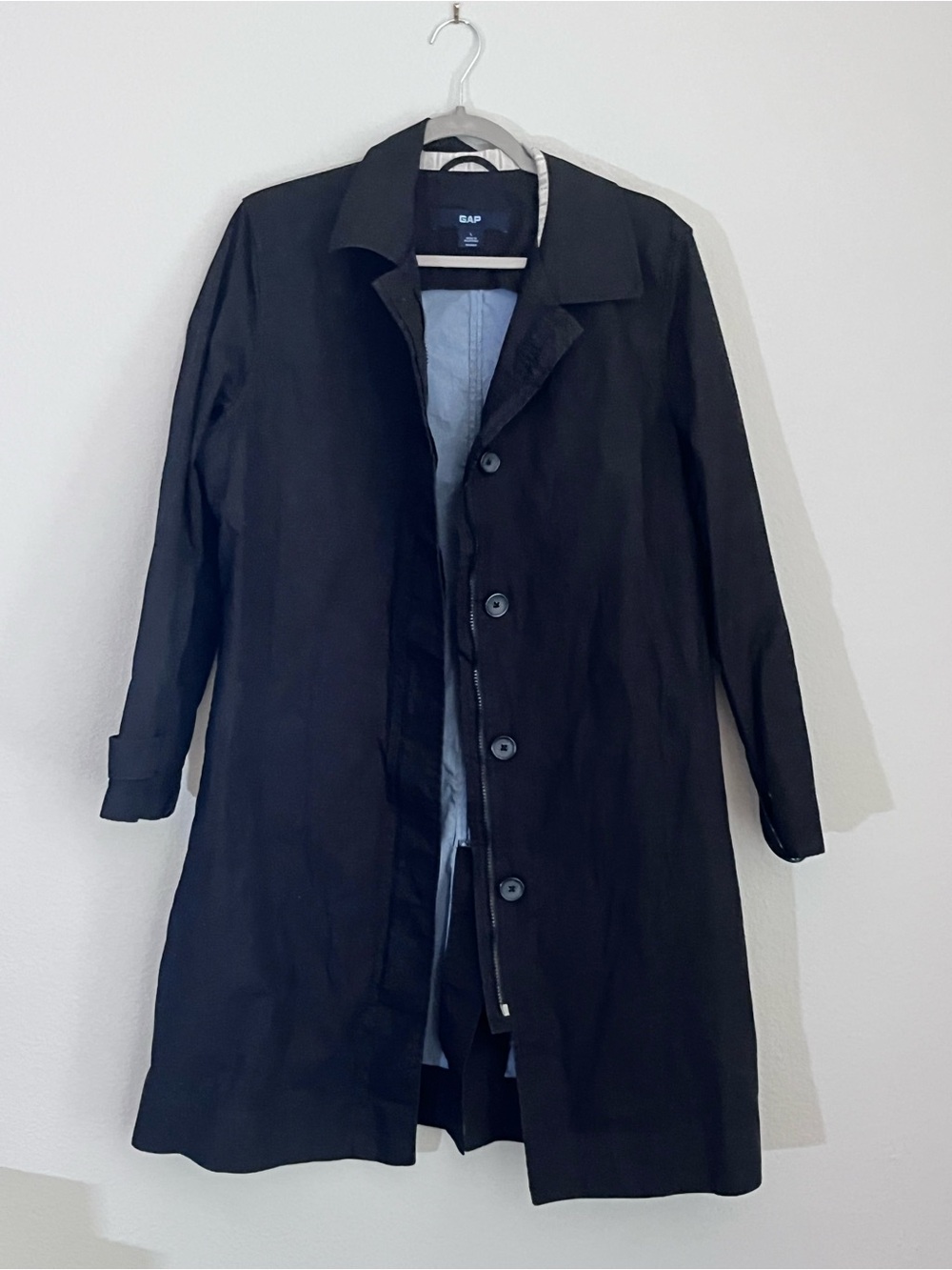 GAP Black Trench Coat with Light Blue Lining